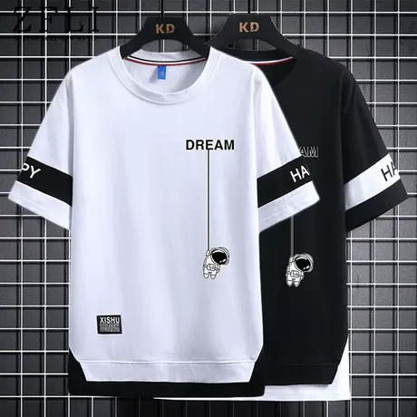 假两件短袖男士t恤潮牌夏季棉感半袖男体恤冰丝男款五分中袖衣服商品大图