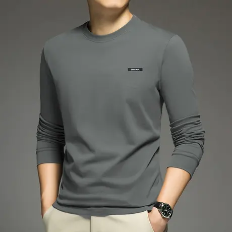 重磅纯棉t恤男士长袖卫衣摇粒绒加绒加厚内搭打底衫潮流全棉秋衣商品大图