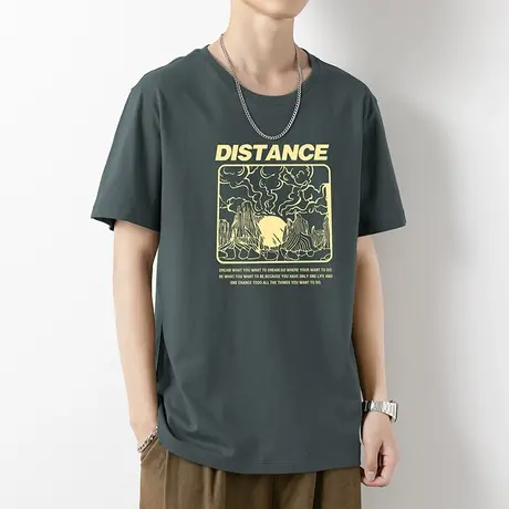 重磅纯棉短袖t恤男圆领上衣服美式潮流宽松全棉体恤夏季印花半袖商品大图