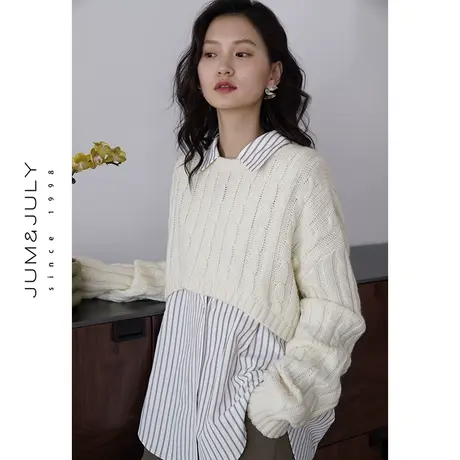 嘉茱莉2023早秋新款羊毛上衣女短款宽松套头毛衣小众设计感针织图片