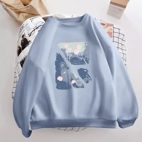 圆领卫衣女2023秋季新款oversize薄款女生上衣春秋百搭小个子外套商品大图