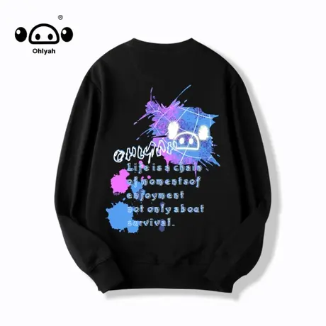 ohlyah简约国潮牌ins中性风秋季新款宽松印花圆领纯棉情侣卫衣女商品大图