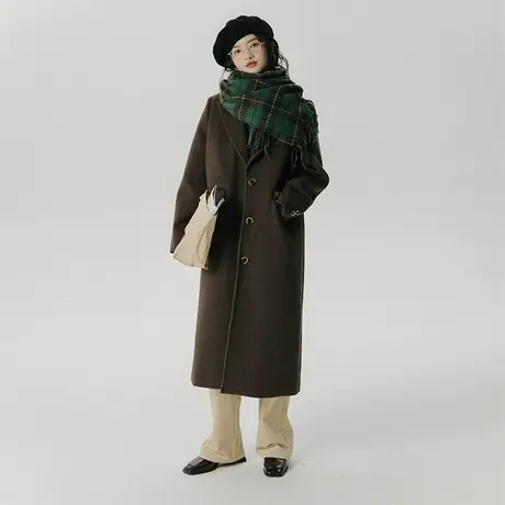 omont蛋挞家 黑色羊毛大衣女2023新款秋冬高级感中长款毛呢外套商品大图