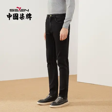 柒牌男士清仓牛仔裤冬季时尚潮流字母印花黑色直筒休闲男裤子商品大图