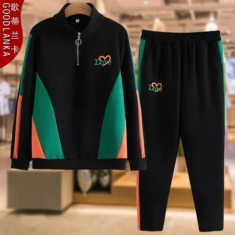 大码中年妈妈秋装运动套装洋气宽松减龄撞色休闲卫衣运动服两件套商品大图