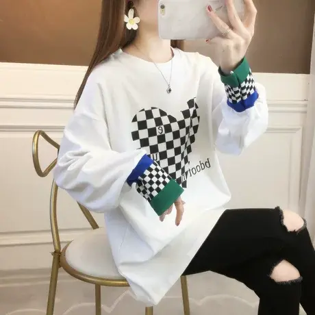 长袖t恤女秋冬韩版宽松大码女装加绒加厚中长款内搭德绒打底衫潮图片