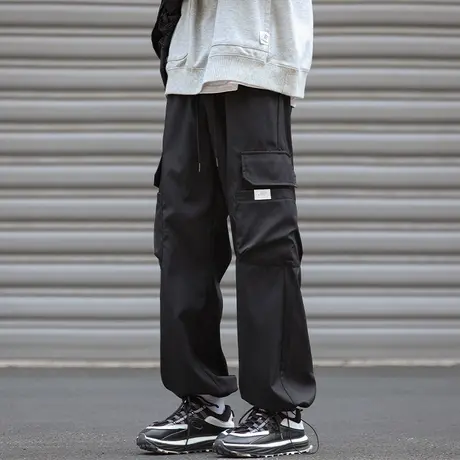 日系复古休闲裤男ins潮牌嘻哈大口袋工装裤春秋新款宽松九分裤子商品大图
