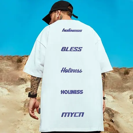 oversize欧美潮牌胖子男装大码国潮嘻哈宽松ins短袖T恤潮流半袖潮商品大图