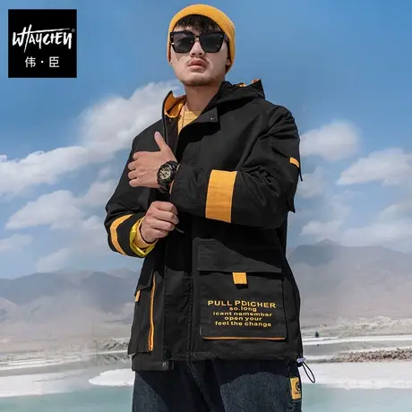 伟臣秋季男款大码胖胖哥连帽夹克肥佬加肥加大特体工装机能外套潮图片