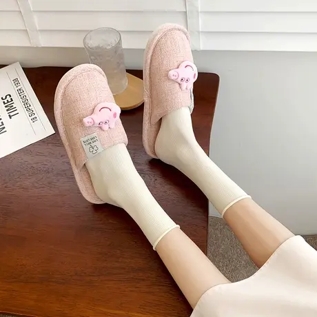 ins可爱卡通家居拖鞋女包头秋冬四季拖室内防滑学生棉拖鞋女小猪商品大图