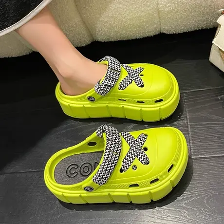 洞洞鞋女夏季ins潮时尚绑带松糕厚底增高防滑包头沙滩凉拖鞋外穿商品大图