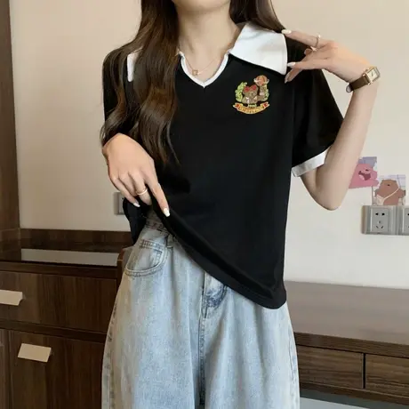 夏装新款胖mm大码减龄遮肚显瘦洋气小众韩版短袖T恤女上衣服200斤商品大图
