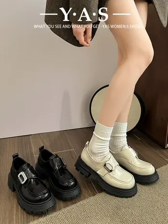 时尚小皮鞋女款2024新款春秋季舒适乐福鞋英伦风小个子厚底单鞋潮商品大图