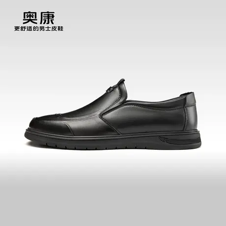 AOKANG奥康2023冬季新款商务休闲加绒保暖皮鞋真皮舒适一脚蹬男鞋商品大图