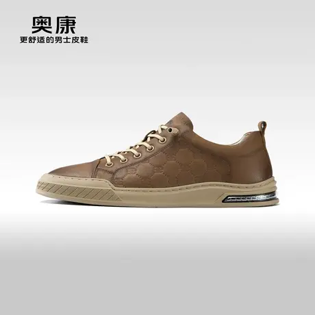 奥康男鞋春秋款真皮休闲皮鞋舒适系带时尚格纹潮流青年板鞋商品大图