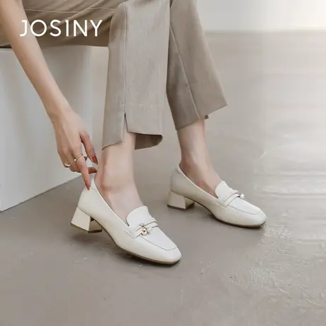Josiny/卓诗尼粗跟乐福鞋2023秋季新款时尚百搭一脚蹬玛丽珍女鞋商品大图