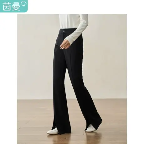 【商场同款】茵曼休闲开衩喇叭裤2023秋季女装新款中高腰显瘦长裤商品大图