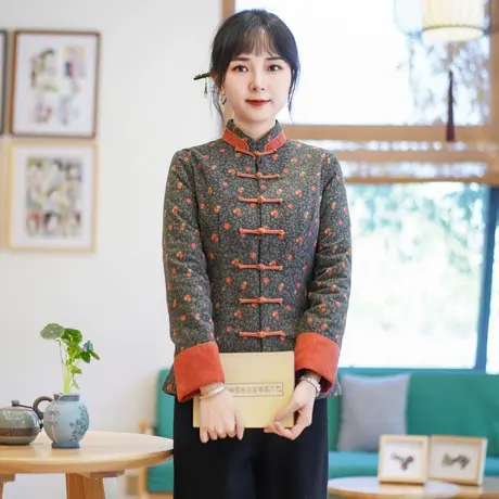 筠雅唐装女冬棉袄加厚保暖旗袍棉衣棉服改良茶服女中式女装23J719商品大图