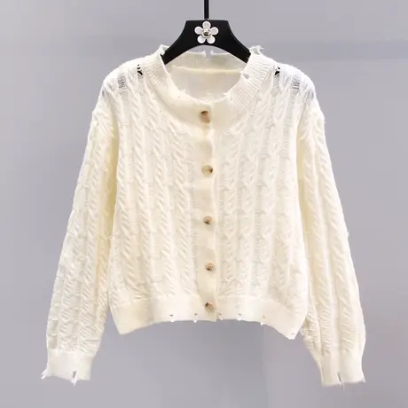 早秋外搭镂空麻花毛衣外套女2023新款设计感小众时尚短款针织开衫商品大图