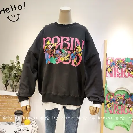 秋季女卫衣套头韩国东大门ins潮减龄休闲宽松BF长袖小熊外套大码图片