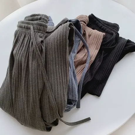 JU柔软！宽松高腰条绒阔腿裤女春秋显瘦百搭垂感拖地直筒休闲长裤商品大图