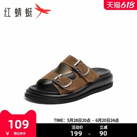 红蜻蜓厚底一字拖2025夏新款女凉鞋休闲拖鞋居家外穿皮带扣半拖鞋图片