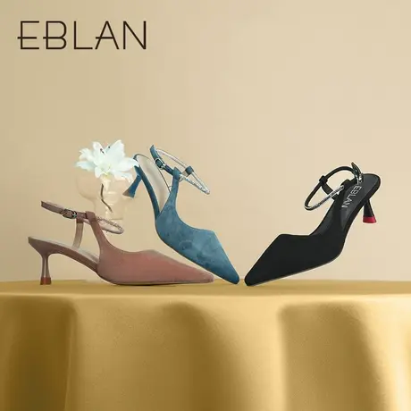 伊伴春夏新款尖头后空高跟鞋女鞋时尚凉鞋真皮小众设计感时装单鞋商品大图