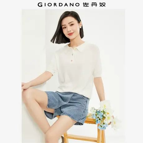 佐丹奴针织衫女装彩虹纽扣毛织翻领插肩短袖针织衫 05354304商品大图