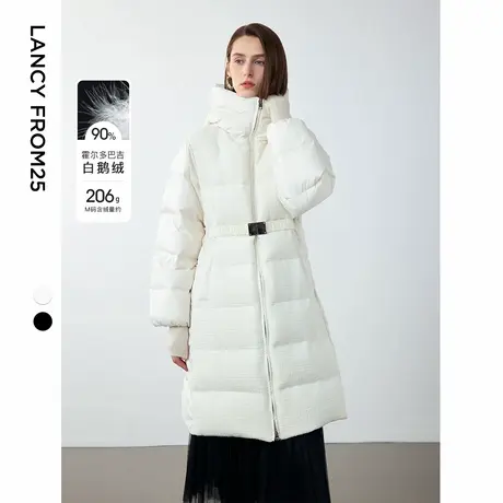 朗姿霍尔多巴吉白鹅绒中长款修身气质连帽女外套2024冬新款羽绒服商品大图