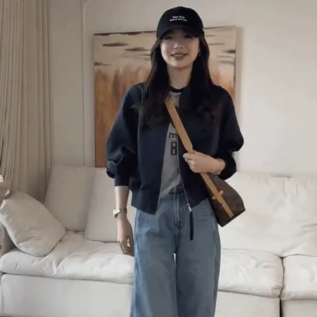 小个子立领短款棒球服外套女春季新款休闲百搭显瘦减龄夹克上衣潮图片