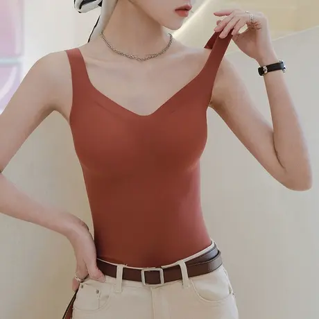 冰丝无痕带胸垫背心式文胸美背内衣女夏季一片式内搭抹胸薄款打底商品大图