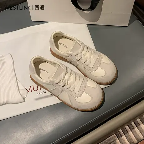 西遇卡皮巴拉德训鞋女2025新款春季丑萌真皮软底圆头休闲运动板鞋图片