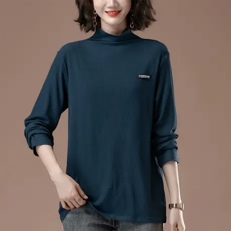 秋冬季新款半高领打底衫女加肥加大码女装中年妈妈遮肚显瘦长袖女商品大图