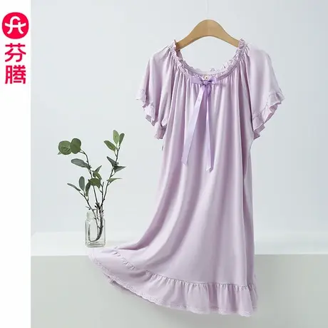 芬腾睡裙女士夏季纯棉短袖睡衣少女生薄款性感公主风短款连衣裙子商品大图