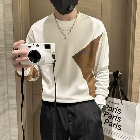 卫衣男春秋季小众拼接高级感外套上衣个性潮牌长袖T恤打底体恤衫商品大图