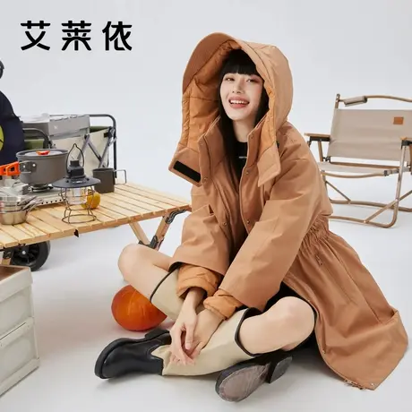 【直播】艾莱依工装羽绒服女款户外设计感鹅绒中长款冬季外保暖套商品大图