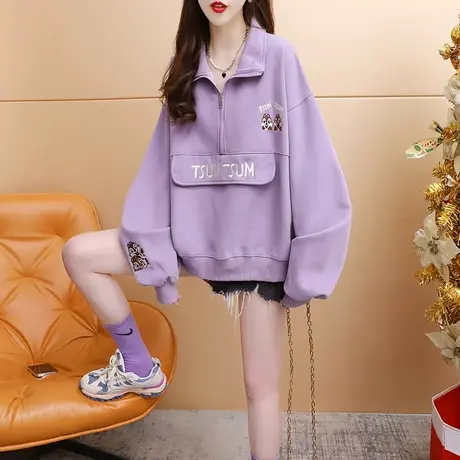 减10】韩版宽松洋气减龄Polo领套头卫衣女2023秋季新款百搭女图片