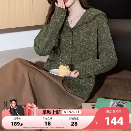 唐狮2025秋冬毛衣外套女复古风撞色边设计海军领开衫春秋高级感潮商品大图