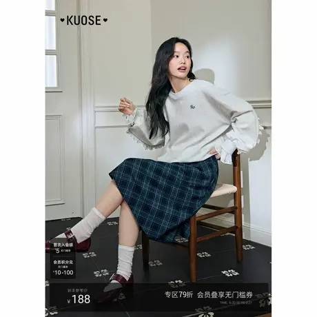 阔色浅灰色慵懒刺绣无帽卫衣女装2025秋冬季新款设计感长袖上衣商品大图