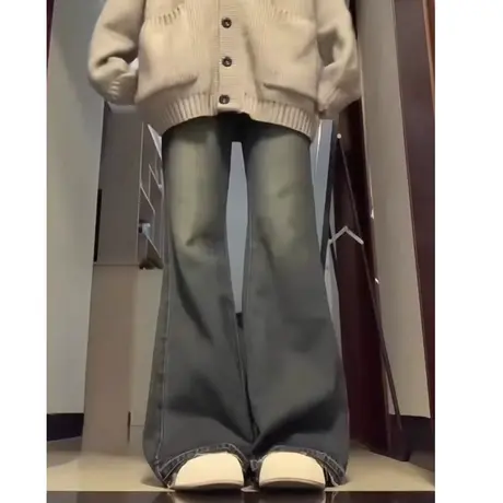 美式复古牛仔裤女秋冬高腰显瘦宽松直筒裤小个子高街窄版阔腿裤潮图片