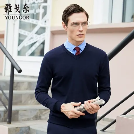 雅戈尔奥莱 男装羊毛衫秋季中青年休闲纯羊毛纯色V领毛衣男图片