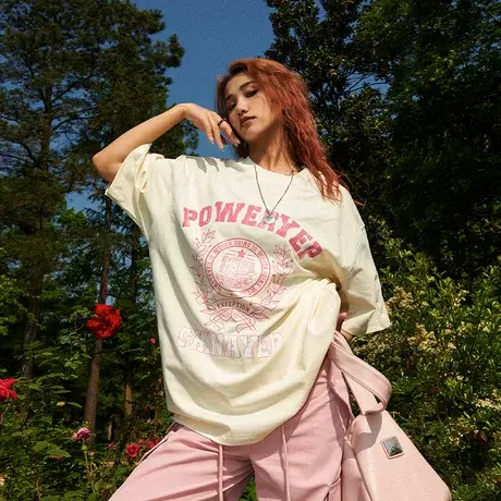 YEP美式复古短袖t恤女2023年新款vintage宽松半袖复古ins潮牌上衣商品大图