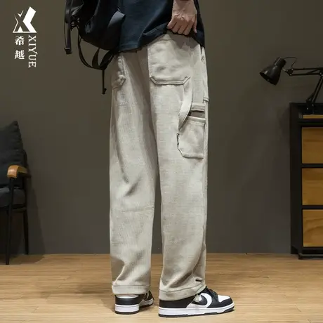 希越博奥绒休闲卫裤秋冬季宽松大码美式工装裤男士百搭拖地长裤子商品大图