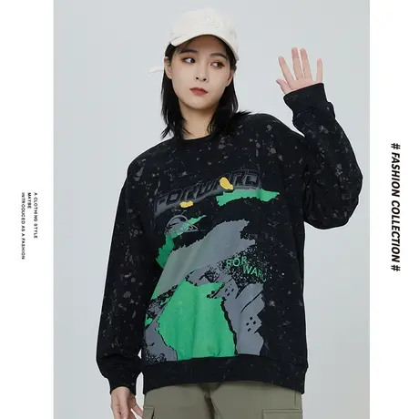 [商场同款]唐狮秋冬卫衣女圆领扎染套头卫衣休闲复古上衣潮流百商品大图