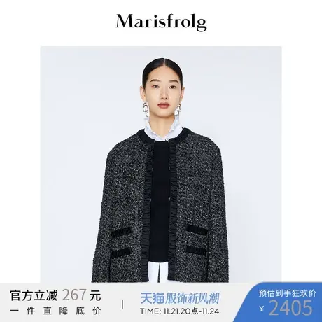 【意大利进口面料】玛丝菲尔冬季新款黑色编织气质名媛小香风外套商品大图