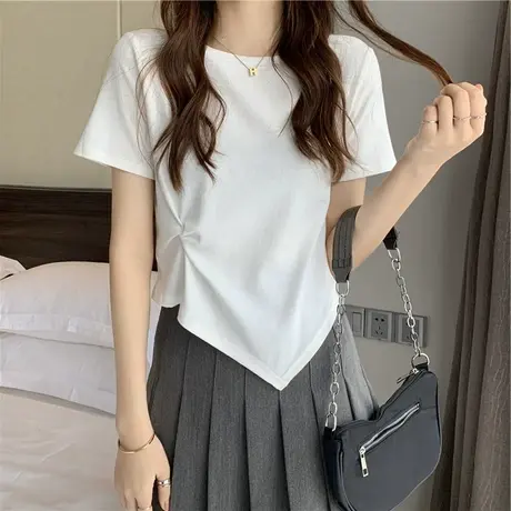 不规则t恤女短袖夏季2023新款韩版设计感小众纯欲风短款上衣ins潮商品大图