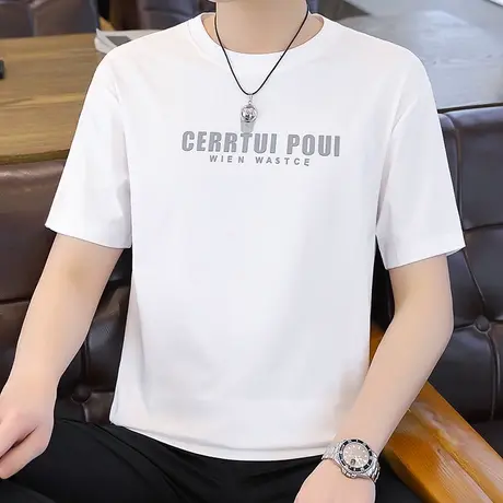 夏季潮流短袖t恤简约男装宽松休闲圆领潮牌男士半袖体桖简约上衣商品大图