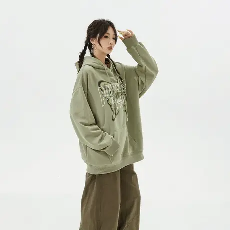 YEP美式复古蝴蝶连帽卫衣女春秋季2025新款印花上衣宽松潮牌外套商品大图