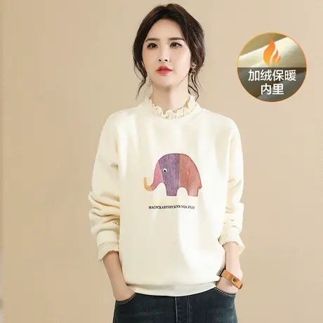 韩潮袭人半高领假两件印花加绒卫衣女2023冬季新款时尚休闲上衣图片