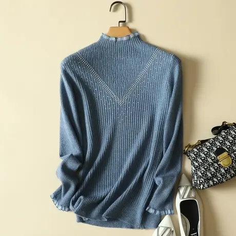 半高领套头毛衣女长袖针织衫女士洋气春装2024年新款内搭打底上衣图片